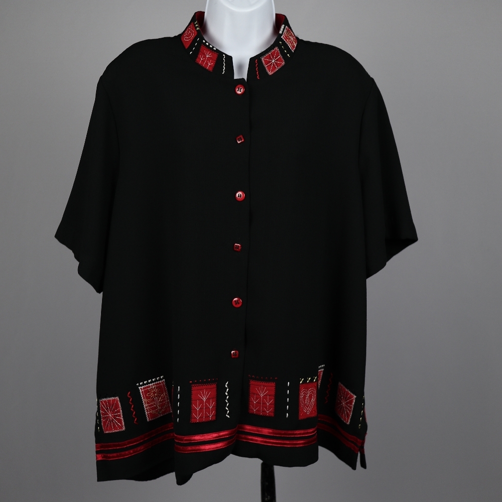 Draper's & Damon's Women's 2X Short Sleeve Button Up Sleeve